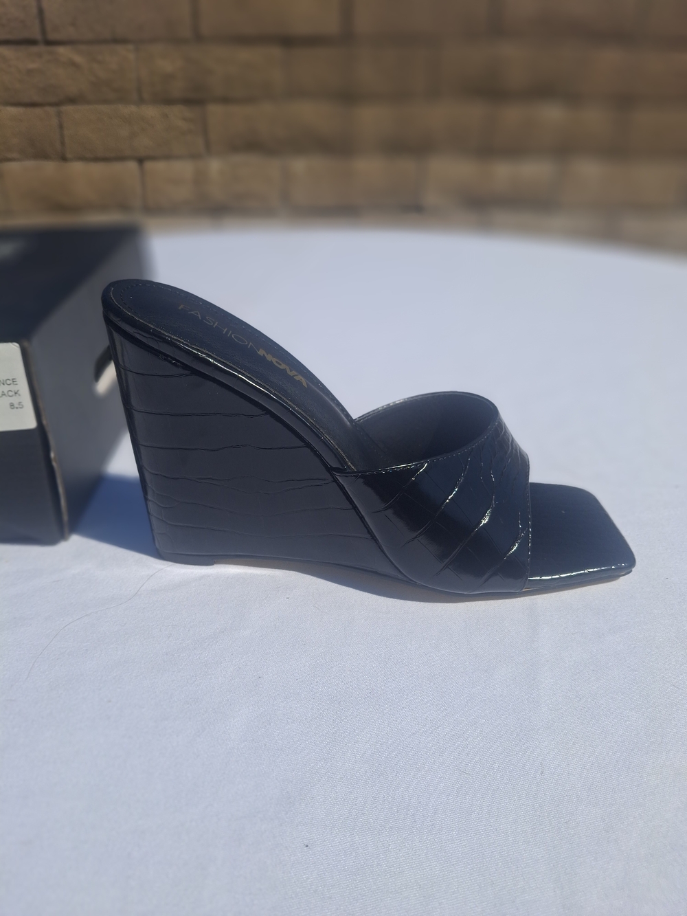 Fashion Nova Black Patent Croc Wedge Mule